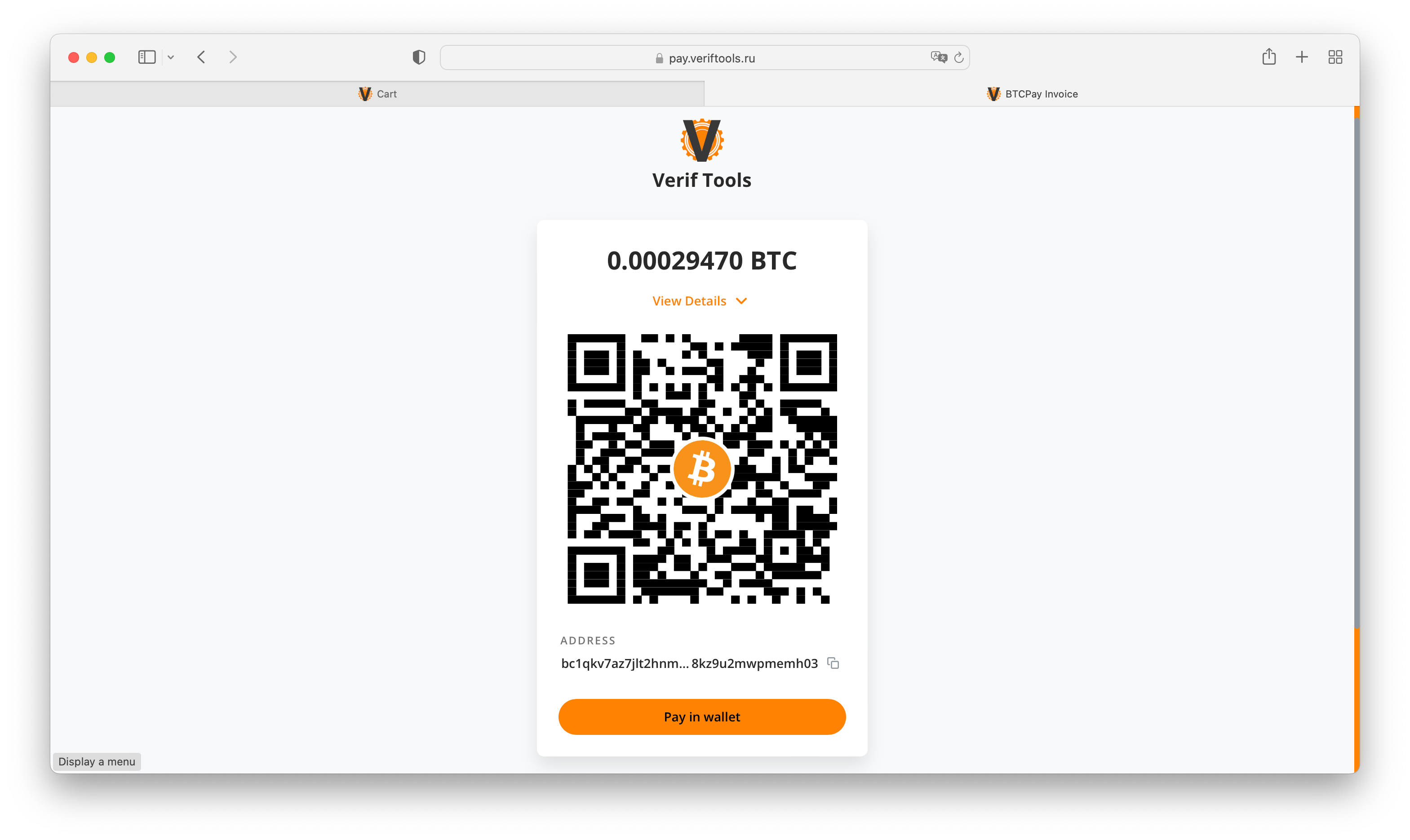 Bitcoin payment invoice with QR code Bitcoin payment invoice with QR code