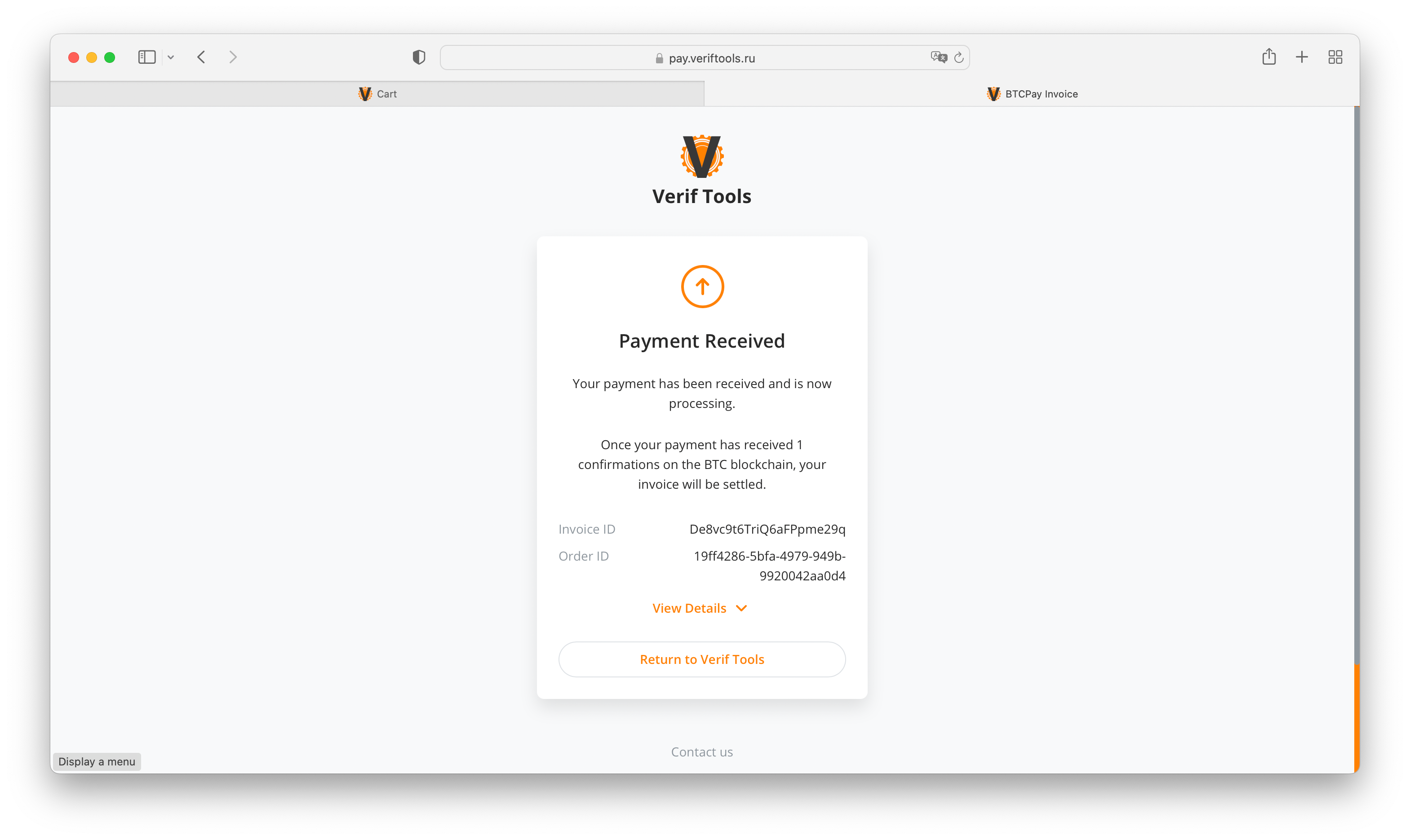 Invoice paid screen Invoice paid screen